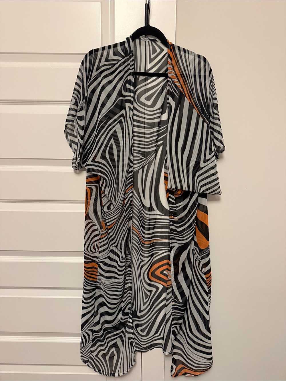 Source Unknown Black White and Orange Zebra Print Kimono Jacket